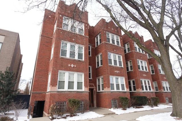 view of snow covered property