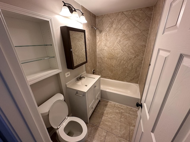 full bath featuring shower / bathing tub combination, vanity, and toilet