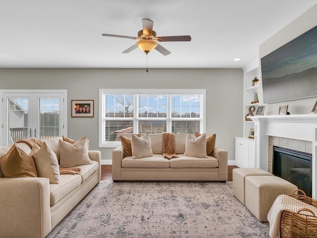 5 Fieldcrest Dr, Monticello, IL 61856 - living area featuring baseboards, a ceiling fan, plenty of natural light, wood finished floors, and recessed lighting