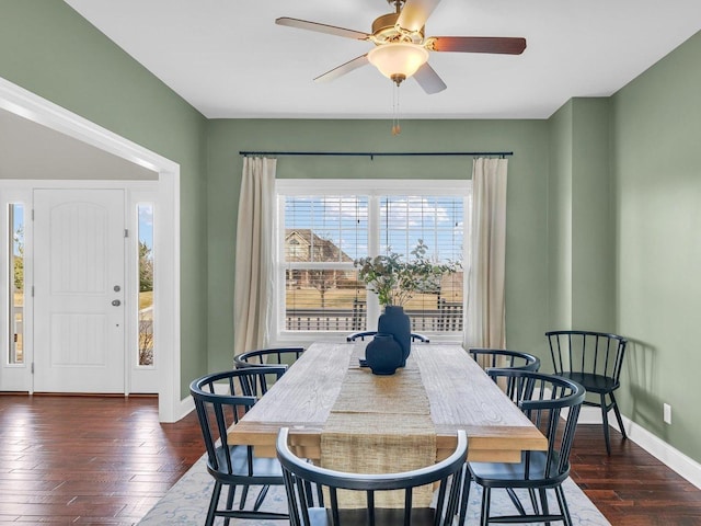 5 Fieldcrest Dr, Monticello, IL 61856 - dining room featuring wood-type flooring, ceiling fan, and baseboards