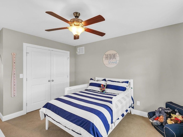5 Fieldcrest Dr, Monticello, IL 61856 - bedroom featuring carpet, baseboards, a closet, and a ceiling fan