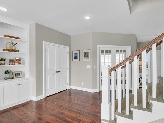 5 Fieldcrest Dr, Monticello, IL 61856 - foyer entrance featuring dark wood-style floors, baseboards, stairway, and recessed lighting
