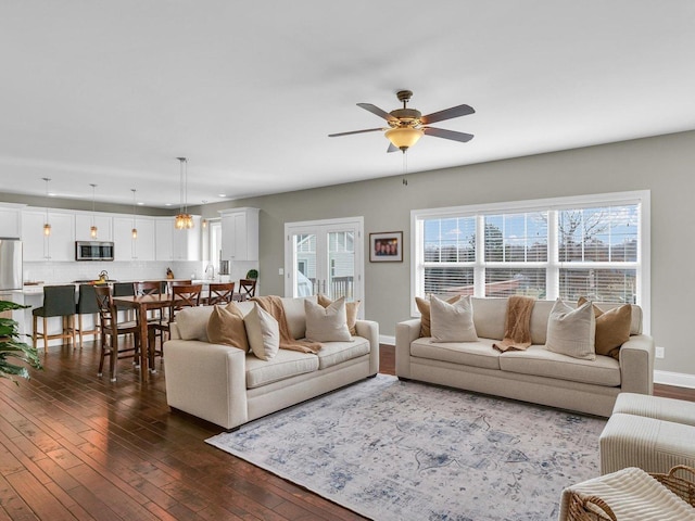 5 Fieldcrest Dr, Monticello, IL 61856 - living area with dark wood finished floors, a ceiling fan, baseboards, and recessed lighting