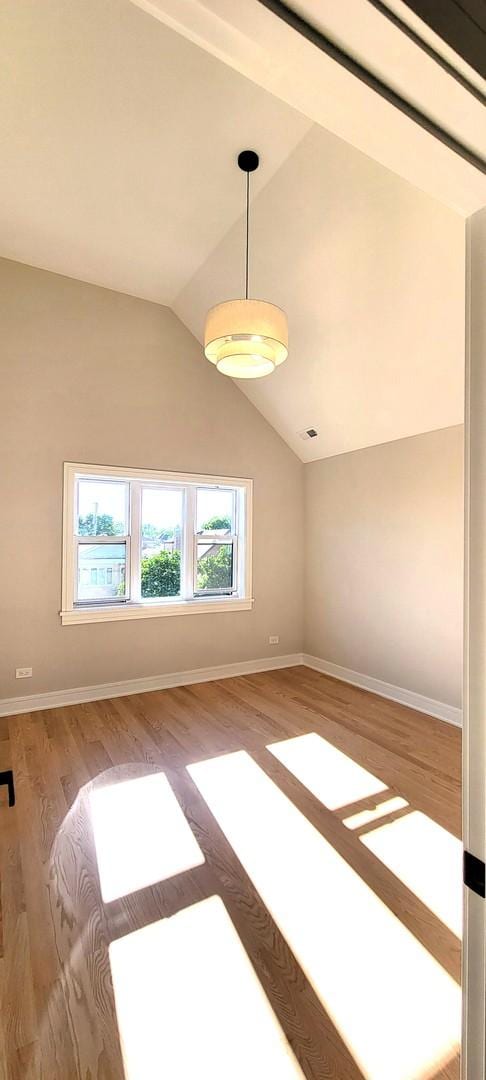 empty room featuring lofted ceiling and wood-type flooring