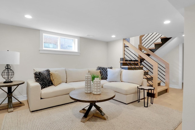 living room featuring light wood-type flooring