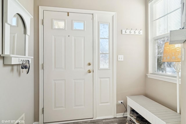 entryway featuring plenty of natural light and baseboards