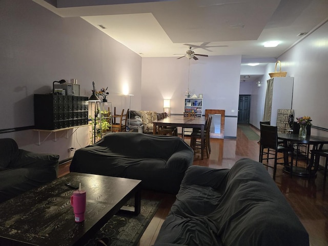 2147 W Belmont Ave, Chicago, IL 60618 - living room featuring ceiling fan, visible vents, and wood finished floors