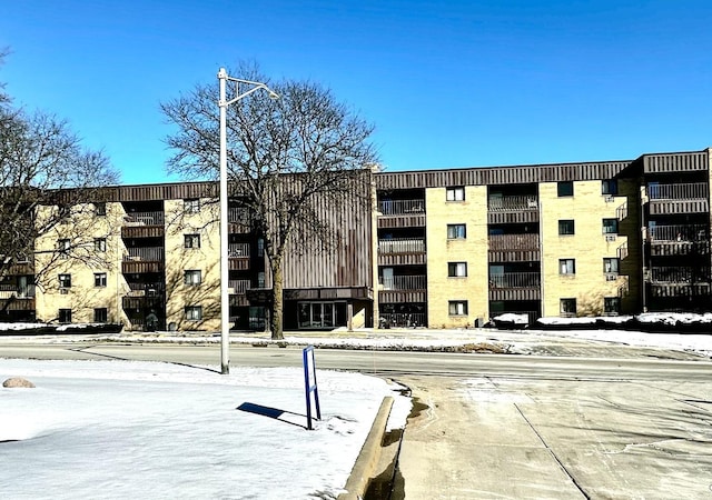 view of snow covered building