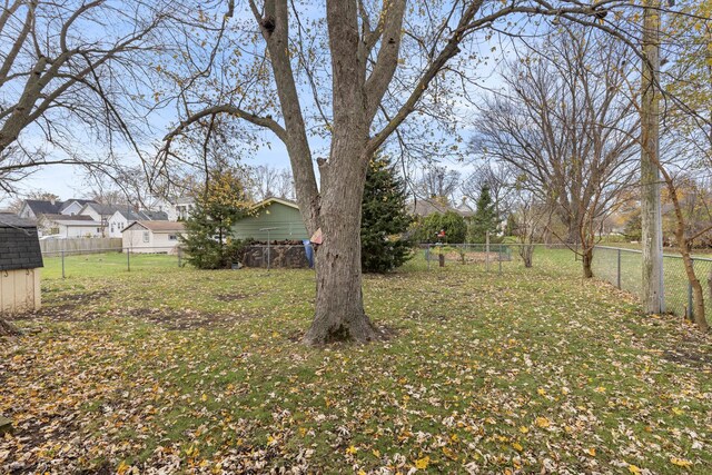 view of yard featuring a fenced backyard and a residential view