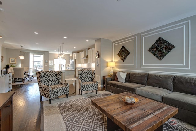 living area featuring recessed lighting and wood finished floors