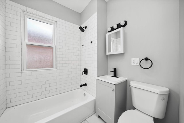 full bath with toilet, bathtub / shower combination, and vanity