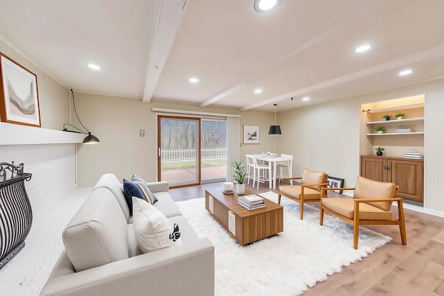 6 Robin Hood Ct, Lincolnshire, IL 60069 - living room with recessed lighting, beamed ceiling, and light wood-style floors