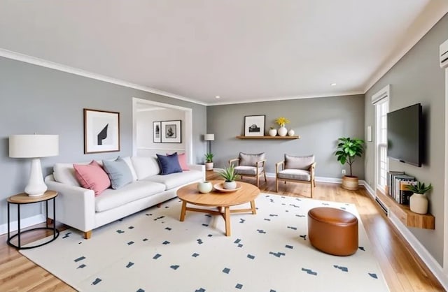 6 Robin Hood Ct, Lincolnshire, IL 60069 - living room featuring baseboards, ornamental molding, recessed lighting, and wood finished floors