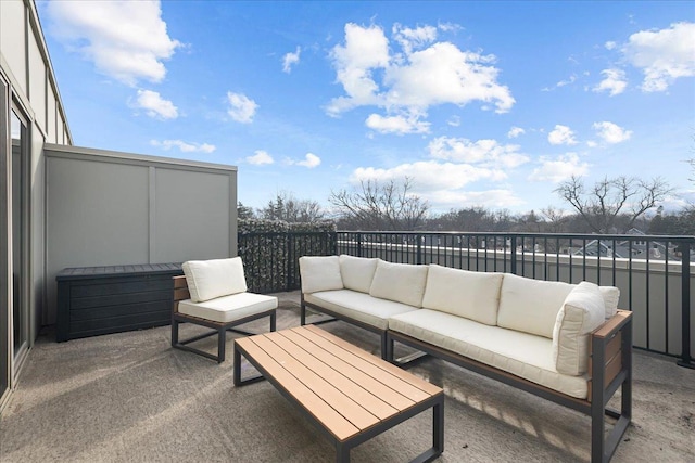 view of patio / terrace featuring fence and an outdoor living space