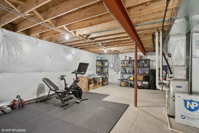 workout room featuring electric panel