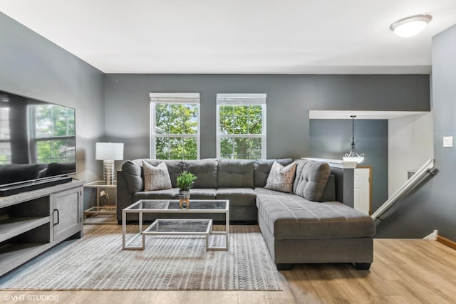 living room with wood finished floors