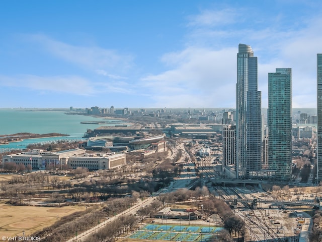 view of city with a water view