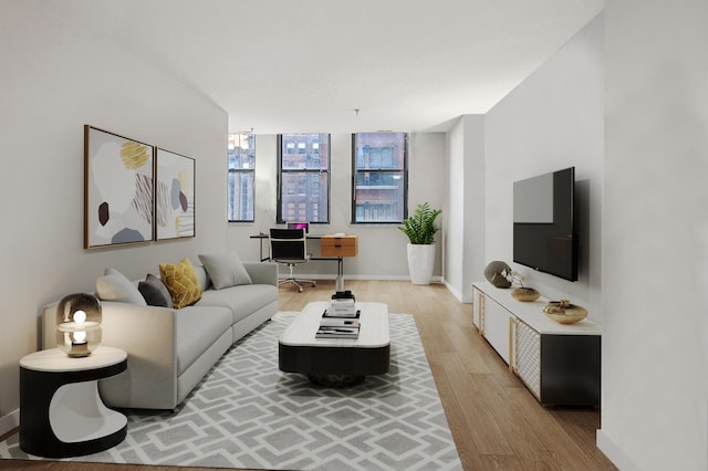 living area with baseboards and light wood-style floors