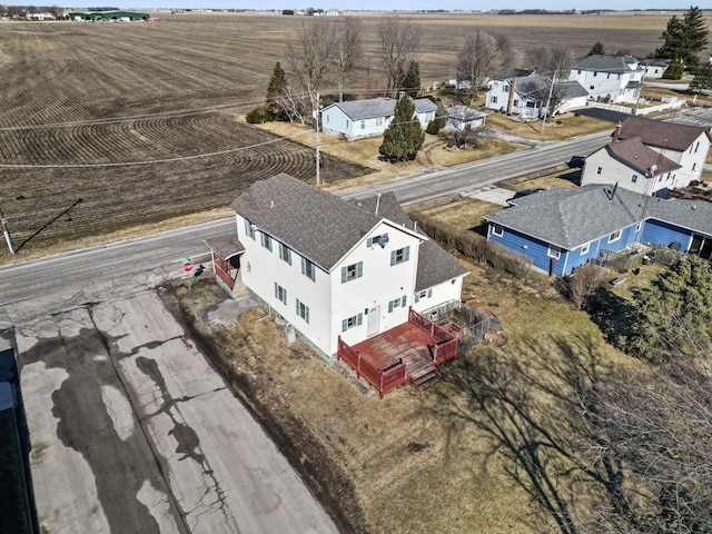 bird's eye view featuring a residential view and a rural view