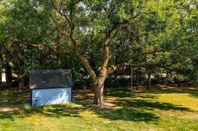 view of yard featuring a storage unit and an outdoor structure