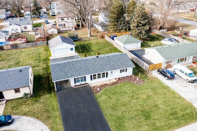 birds eye view of property with a residential view