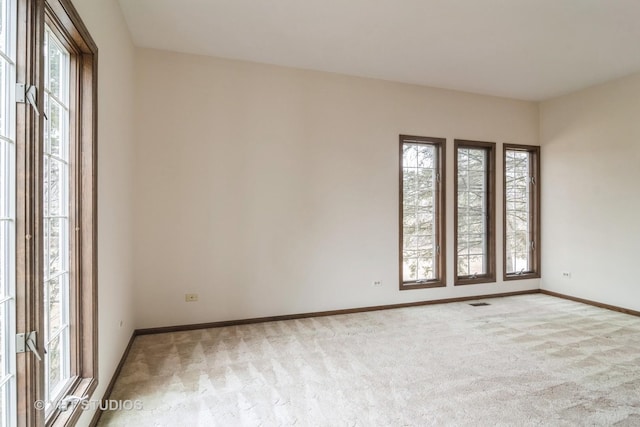 carpeted empty room with a healthy amount of sunlight and baseboards