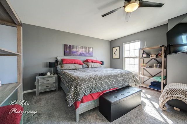 carpeted bedroom featuring a ceiling fan