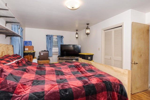 bedroom with a closet and wood finished floors