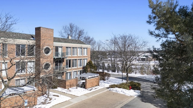 view of snow covered building