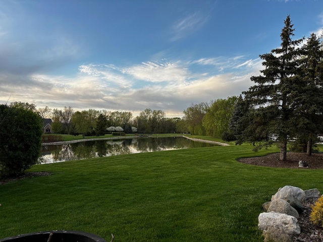 view of yard with a water view