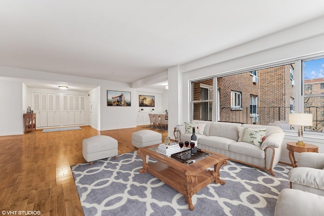 living area featuring wood finished floors