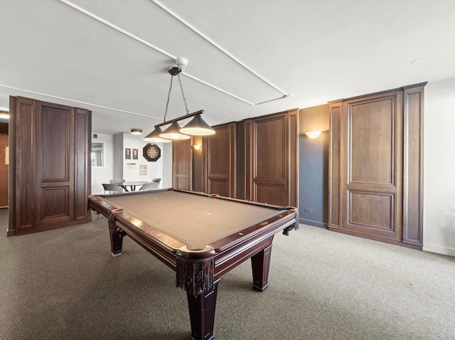 game room with carpet, billiards, and baseboards