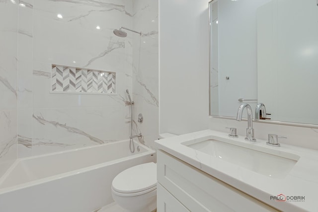 bathroom with vanity,  shower combination, and toilet