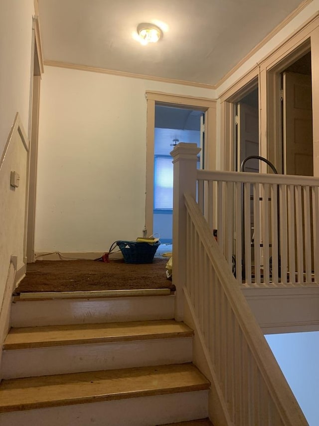 stairs with crown molding