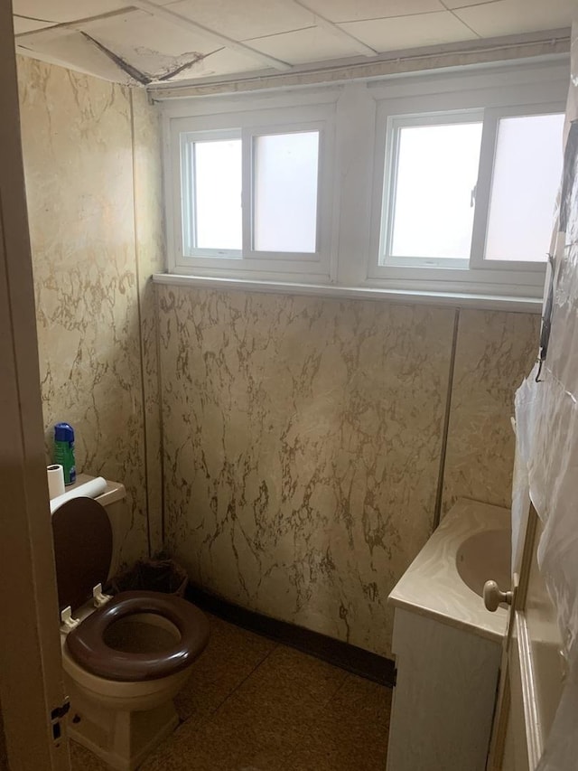 bathroom with a healthy amount of sunlight, toilet, and vanity