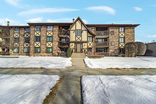 view of snow covered building