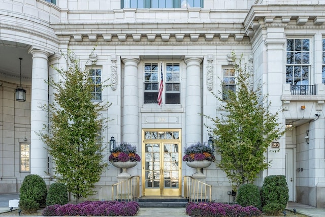 doorway to property featuring french doors