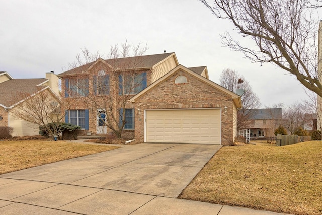 view of front facade featuring a garage, concrete driveway, and brick siding