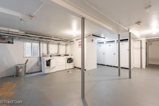 below grade area featuring independent washer and dryer