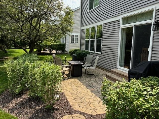 view of patio with entry steps and a grill