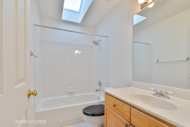 full bath featuring shower / bath combination, toilet, and vanity