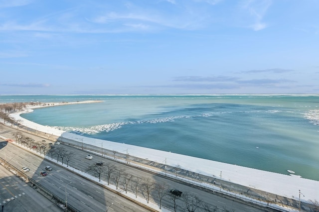 property view of water with a beach view