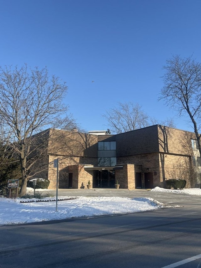 view of snow covered building