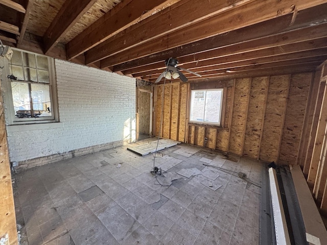 interior space featuring ceiling fan