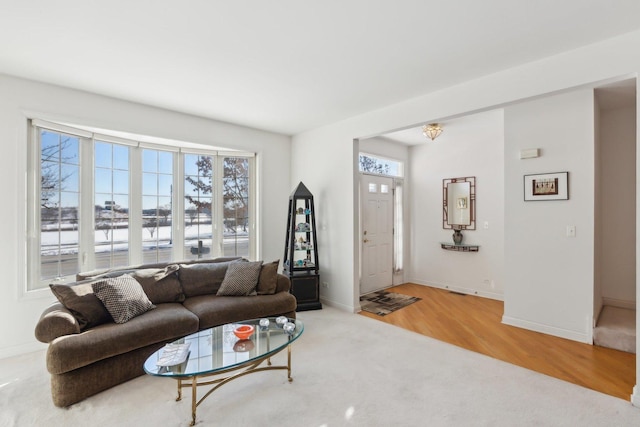 living area featuring baseboards and wood finished floors