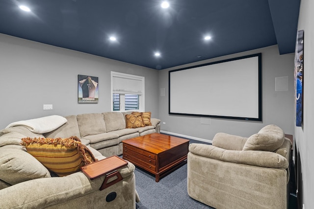cinema room with carpet and recessed lighting
