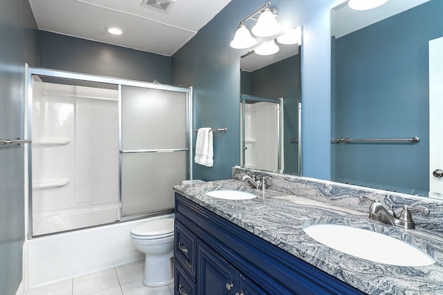 bathroom with a sink, visible vents, toilet, and tile patterned floors