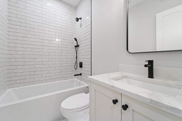 bathroom with shower / bath combination, vanity, and toilet