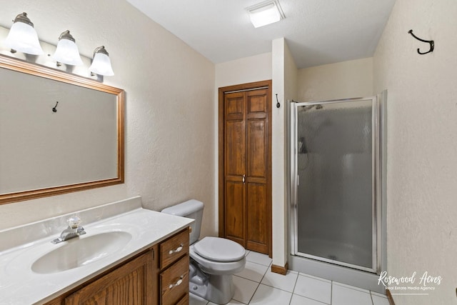 330 Fox Trl, Bourbonnais, IL 60914 - full bath with a stall shower, vanity, toilet, tile patterned flooring, and a textured wall
