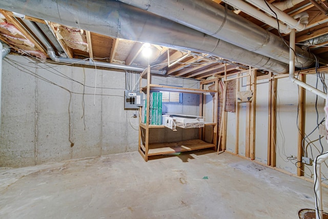 unfinished basement featuring electric panel